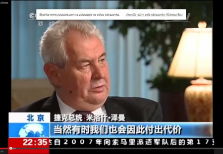 Vystoupení prezidenta Zemana v Ústřední čínské televizi